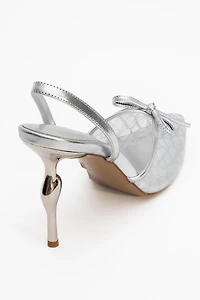 Prologue Shoes Womens Peony Mesh Bow Pointed Toe Pump