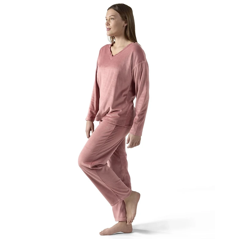 MeMoi Women's 2 Piece Velour V-Neck Sweatshirt Lounge Set