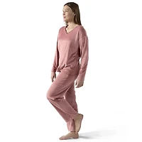 MeMoi Women's 2 Piece Velour V-Neck Sweatshirt Lounge Set