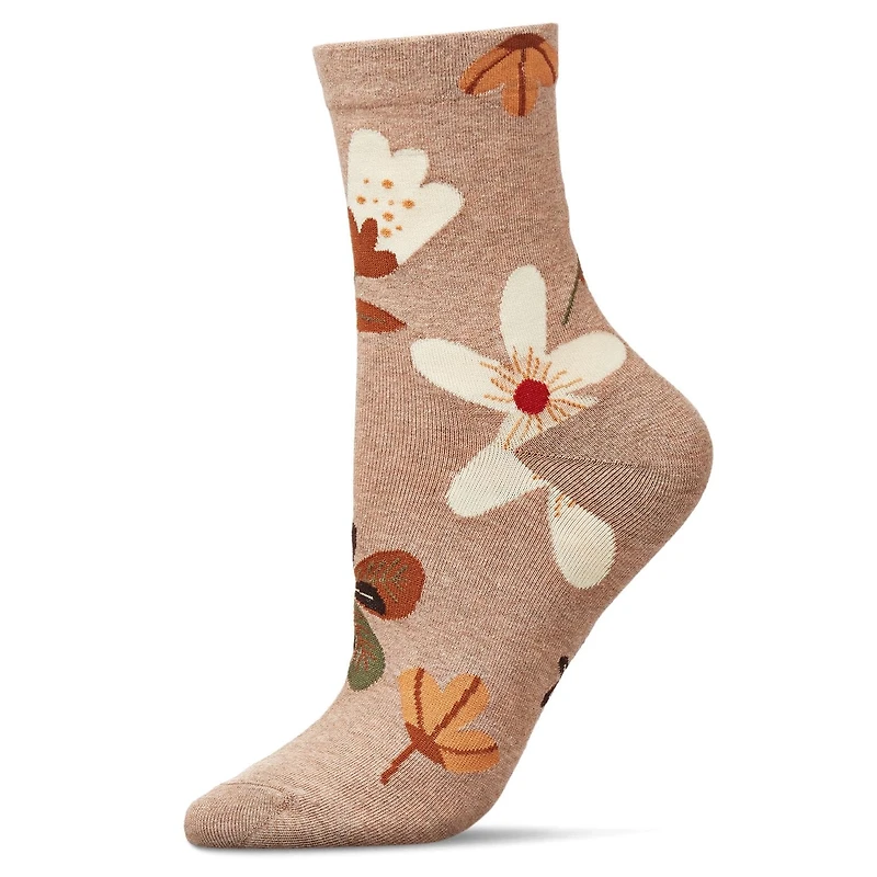 MeMoi Women's Combed Cotton Floral Crew Socks