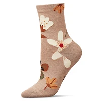 MeMoi Women's Combed Cotton Floral Crew Socks