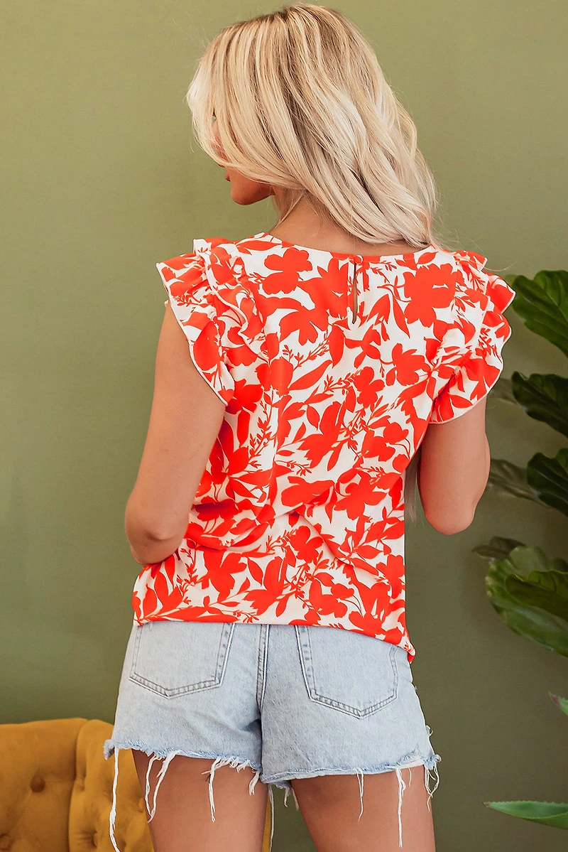 Threaded Pear Women's Keilani Floral Ruffle Sleeve Top