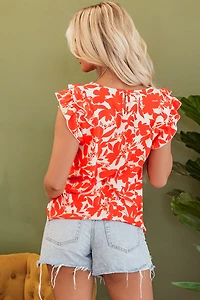 Threaded Pear Women's Keilani Floral Ruffle Sleeve Top