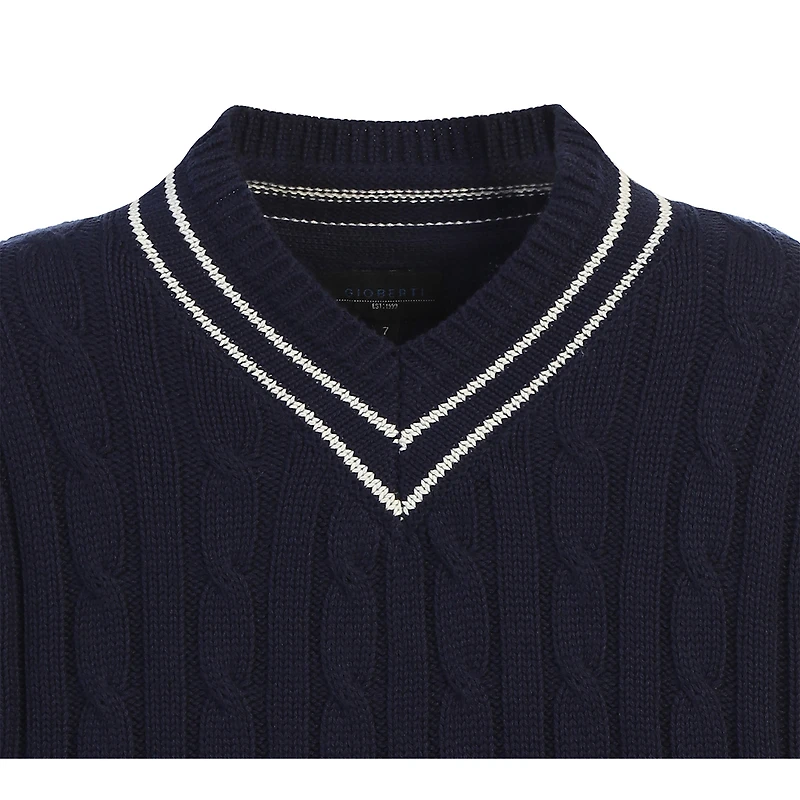 Gioberti Boy's 100% Cotton V-Neck Cable Knit Sweater