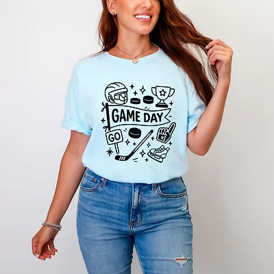 Simply Sage Market - Women's Garment Dyed Graphic T-Shirt Hockey Game Day Doodles