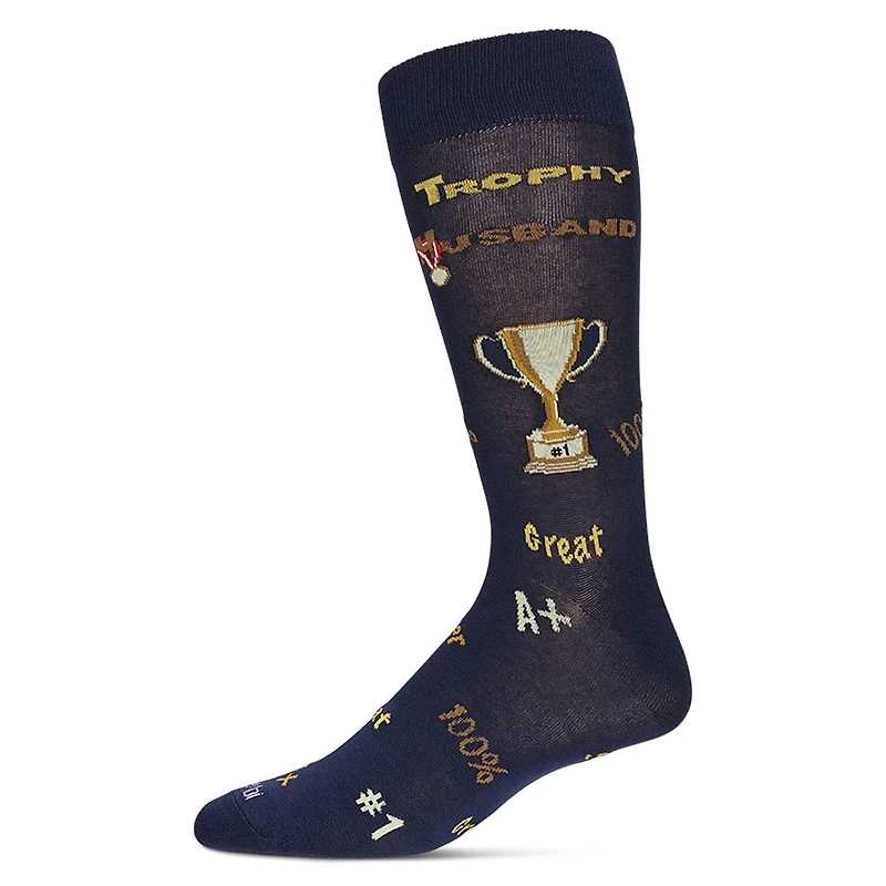 MeMoi Men's Trophy Husband Bamboo Crew Socks