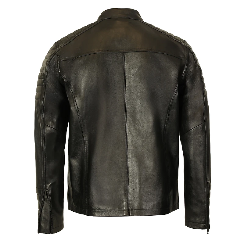 Gioberti Men's Stand Collar Motorcycle Leather Bomber Jacket