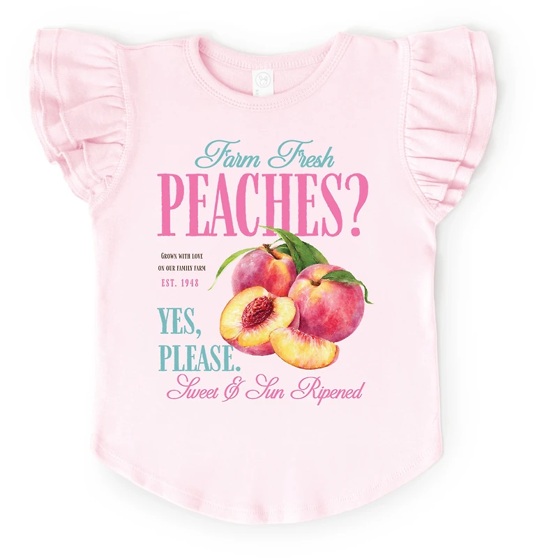 The Juniper Shop - Farm Fresh Peaches Girl's Flutter Sleeve Graphic T-Shirt