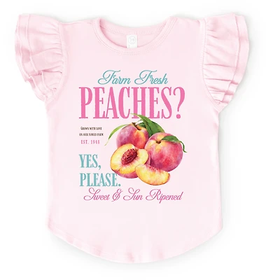 The Juniper Shop - Farm Fresh Peaches Girl's Flutter Sleeve Graphic T-Shirt