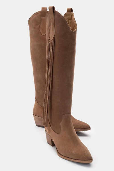 Forever & Always Womens Rios Leather Fringe Knee High Boots