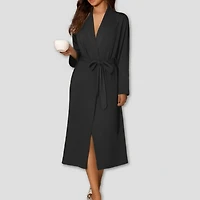 Ekouaer Robes for Women Long Sleeve Knit Kimono Bathrobe Soft Lightweight Loungewear Ladies Cotton