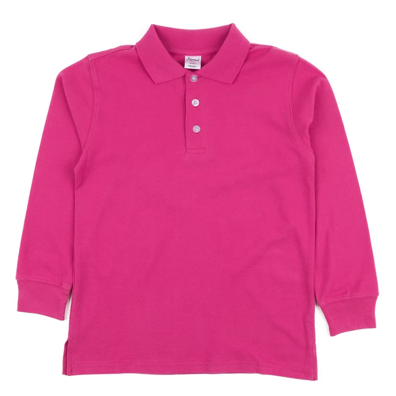 Leveret Girls Solid Long Sleeve Cotton Polo Shirt