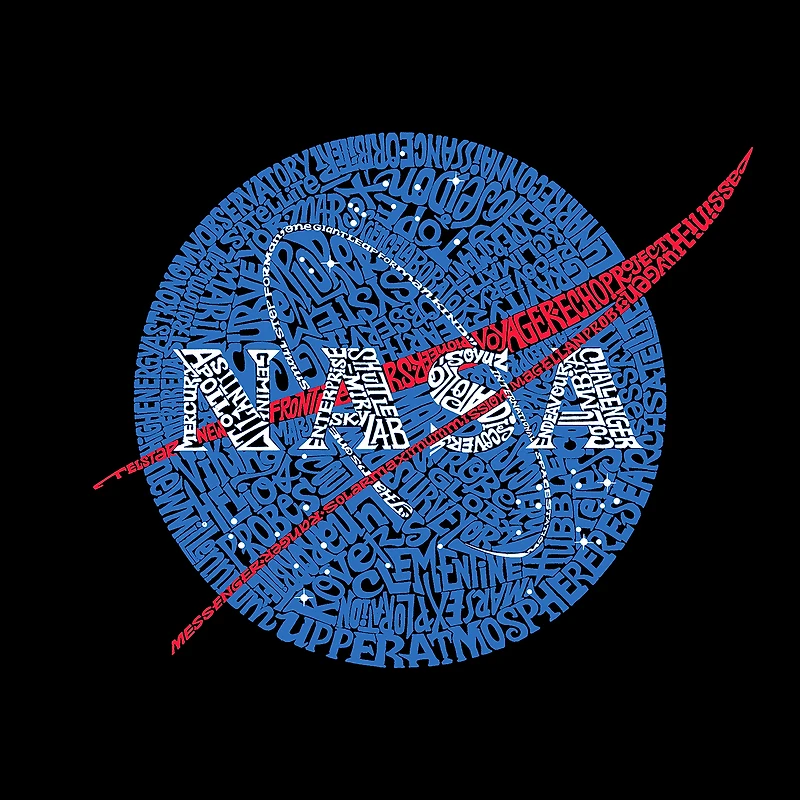 LA Pop Art Men's Cotton/Poly Blend NASA Word T-Shirt - "Meatball" Missions Design