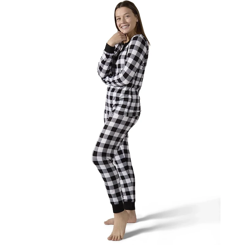MeMoi Women's Henley Buffalo Plaid Long Sleeve Pajama Set