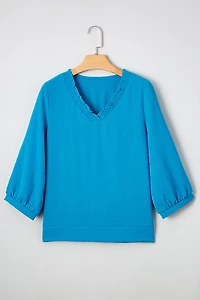 Threaded Pear Women's Clara V Neckline Crinkled Blouse