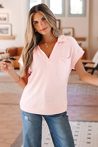 Threaded Pear Women's Marley Light Collared Ribbed Tee