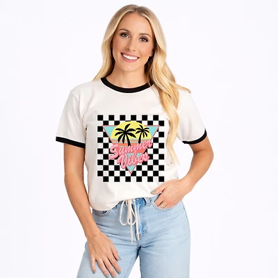 Simply Sage Market - Checkered Summer Vibes Women's Ringer Graphic T-Shirt