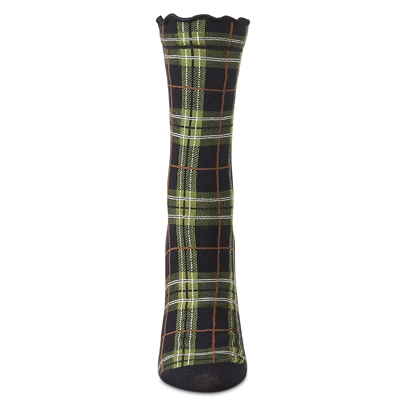 MeMoi Women's Classic Plaid Lettuce Edge Crew Socks