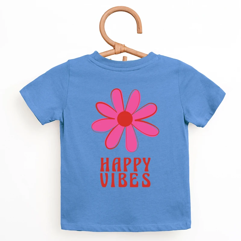 The Juniper Shop - Happy Vibes Flower Toddler Short Sleeve Graphic T-Shirt