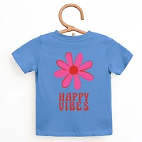 The Juniper Shop - Happy Vibes Flower Toddler Short Sleeve Graphic T-Shirt