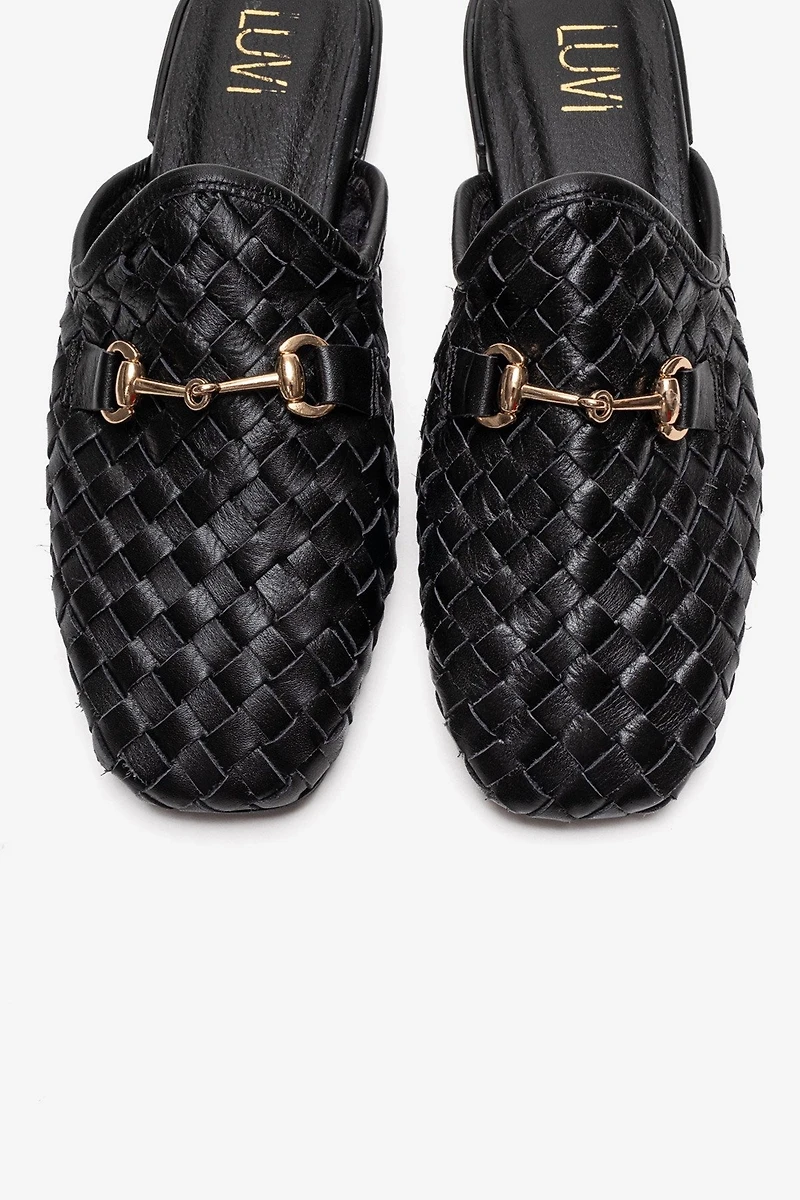 Forever & Always Womens Senia Leather Woven Mules