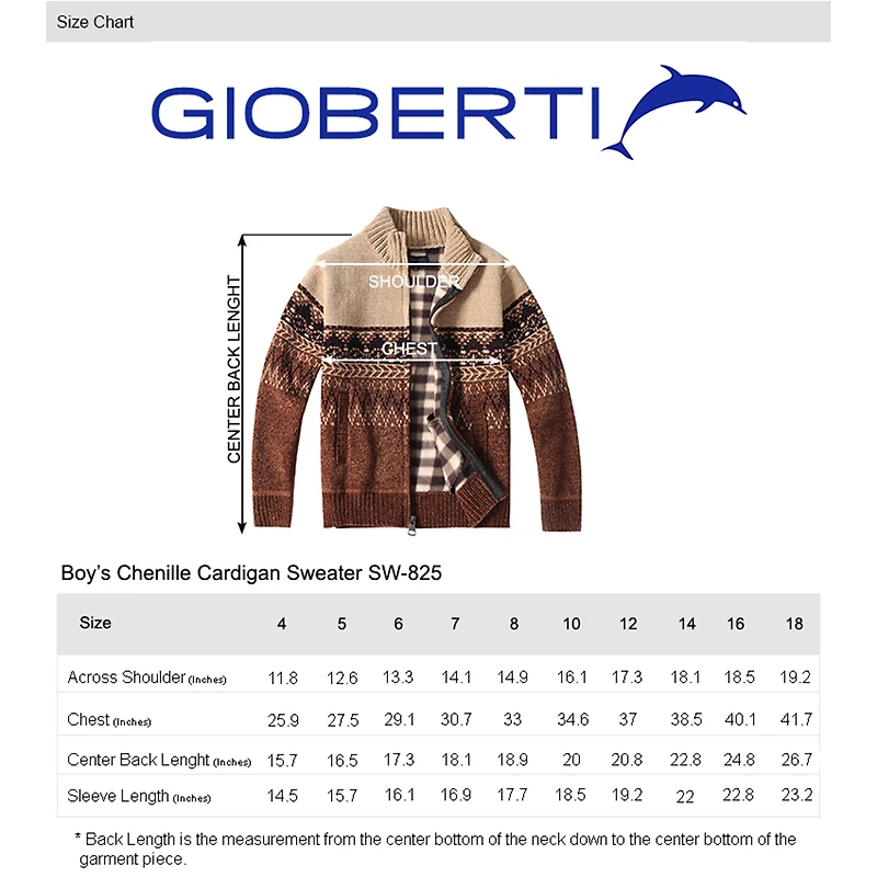 Gioberti Boys Knitted Chenille Cardigan Sweater with Flannel Lining
