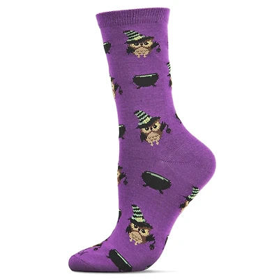 MeMoi Women's Witchy Owl Festive Crew Socks