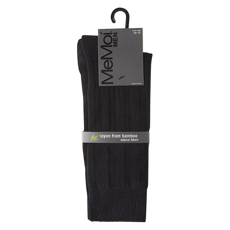 MeMoi Men's Bamboo Blend Solid Woven Ribbed Crew Socks