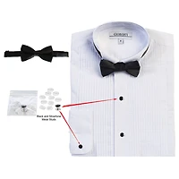 Gioberti Boy's Wing Tip Collar White Tuxedo Dress Shirt with Bow Tie and Metal Studs