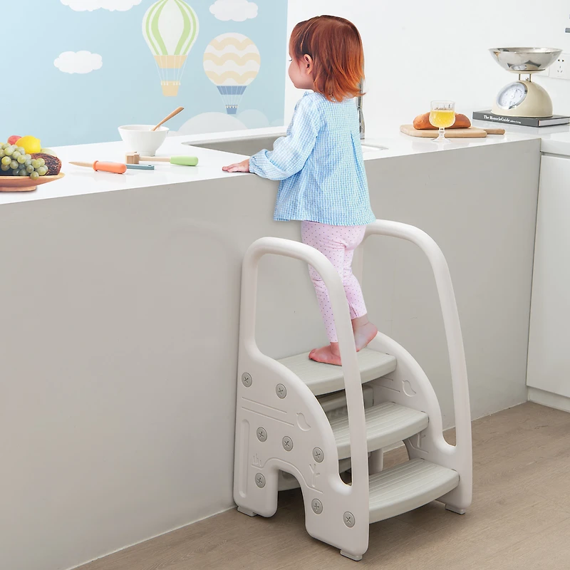 SUGIFT Gray 3-Step Toddler Step Stool with Safety Handles and Non-Slip Pedals for Bathroom and Kitchen