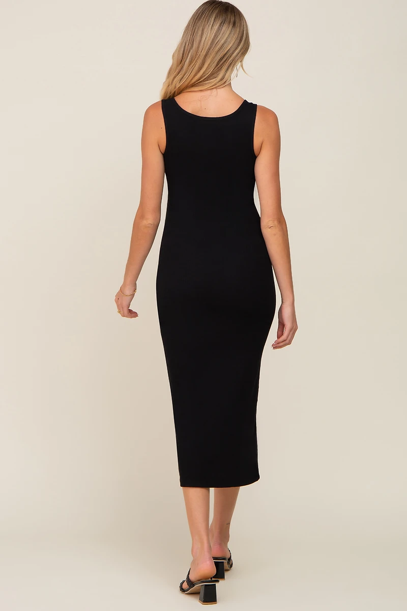 PinkBlush Womens Black Ribbed Basic Maternity Maxi Dress