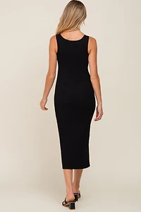 PinkBlush Womens Black Ribbed Basic Maternity Maxi Dress