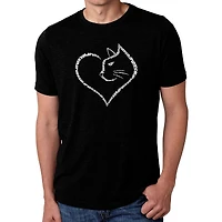 LA Pop Art Men's Word T-Shirt - Cat Heart, 35% Cotton 65% Polyester