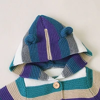MyKids-USA Baby Striped Button-Front Knitted Cardigan with Matching Hat