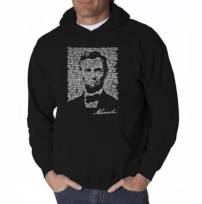 LA Pop Art Abraham Lincoln - Gettysburg Address Mens Word Hooded Sweatshirt