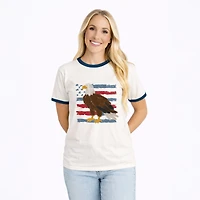 Simply Sage Market - Women's Ringer Graphic T-Shirt Bald Eagle Patriotic Flag
