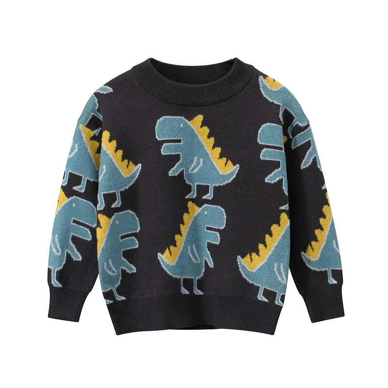 MyKids-USA Baby All Over Cartoon Dinosaur Graphic Long Sleeves Pullover Knitting Sweater