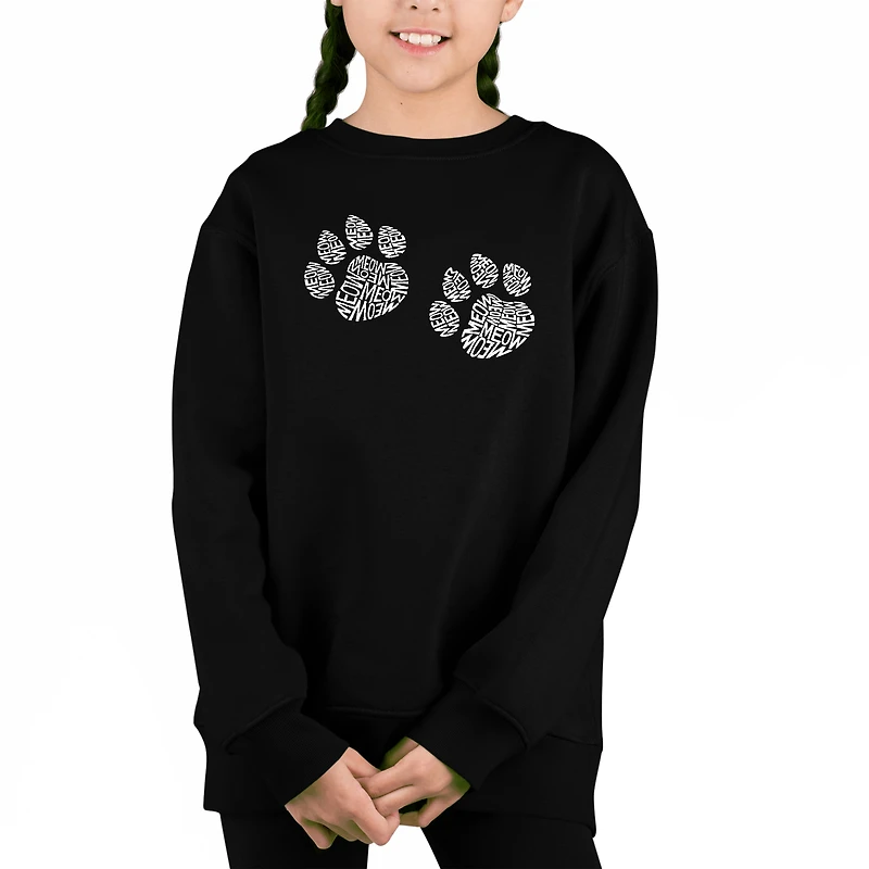 LA Pop Art Girl's Word Sweatshirt - Meow Cat Prints