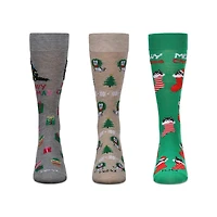 MeMoi 3 Pair Men's Christmas Novelty Crew Socks