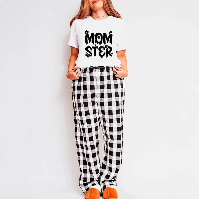 Simply Sage Market - Women's Plaid Pants and Tee Set of 2 Momster Halloween