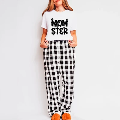 Simply Sage Market - Women's Plaid Pants and Tee Set of 2 Momster Halloween