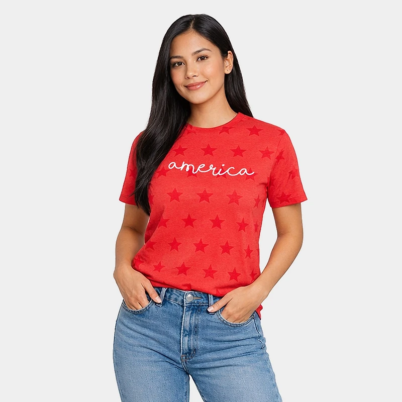 Simply Sage Market - America Cursive Women's Short Sleeve Star Tee