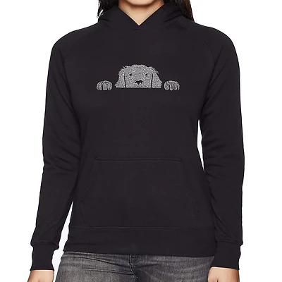 LA Pop Art Peeking Dog - Women's Word Hooded Sweatshirt