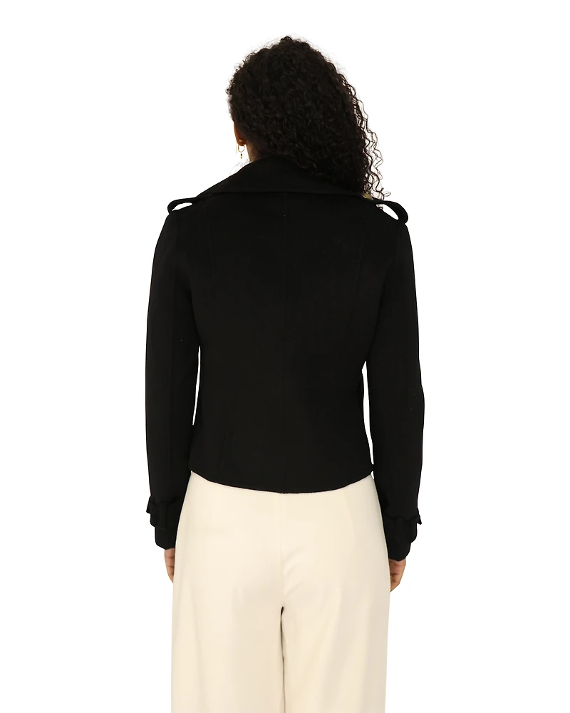 Belle & Bloom Womens Better Off Wool Blend Military Peacoat