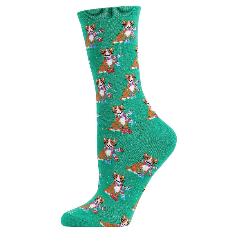 MeMoi Women's Cozy Cat Holiday Crew Socks