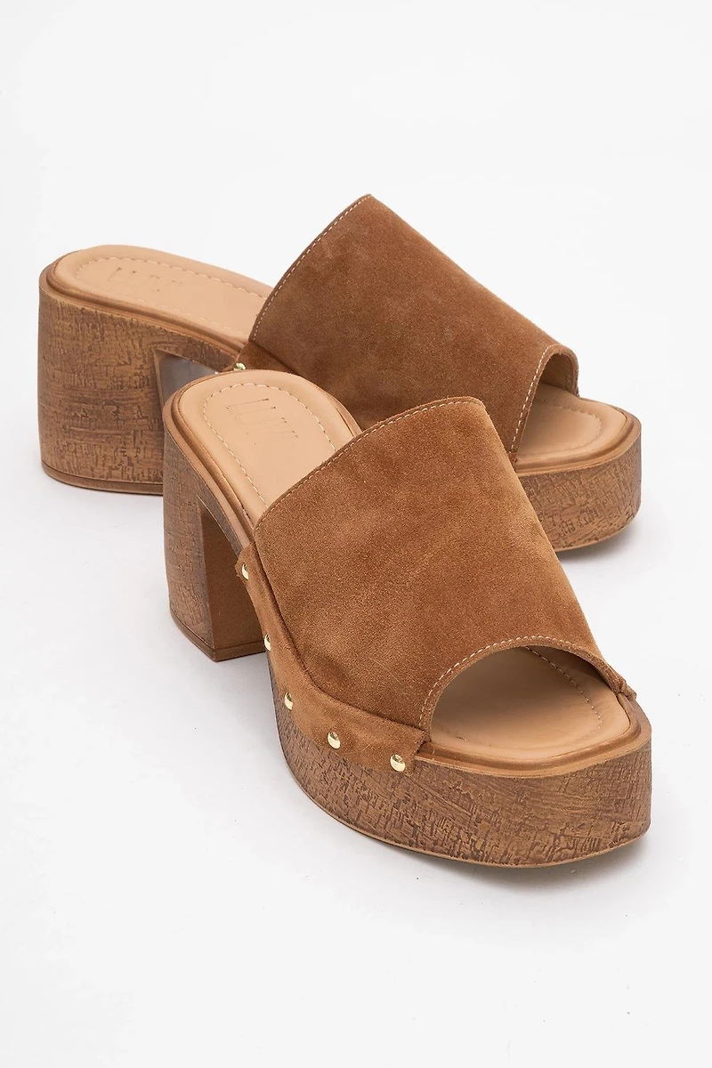 Forever & Always Womens Pull Leather Platform Mules