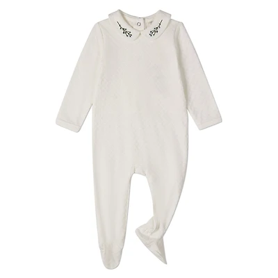 MeMoi Baby Unisex "Blue Buds Sweetest Bloom" Cotton/Rayon Embroidered Footie