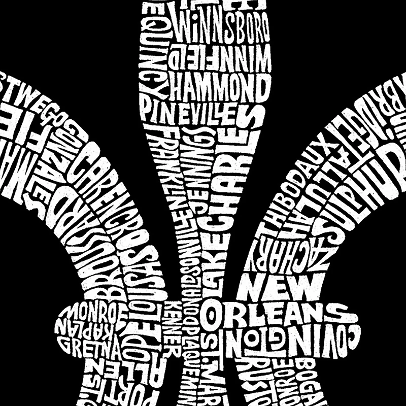 LA Pop Art Men's Word T-Shirt - Louisiana Fleur-de-Lis, 100% Cotton