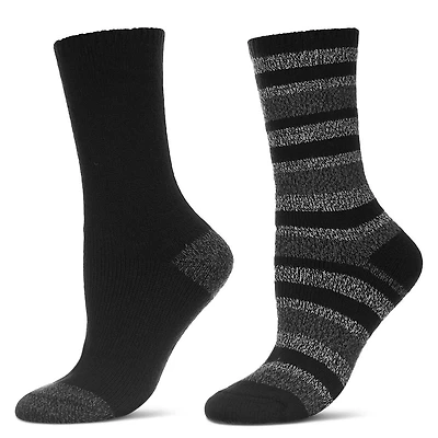MeMoi Women's 2 Pair Pack Multi Stripes Buttersoft Crew Socks