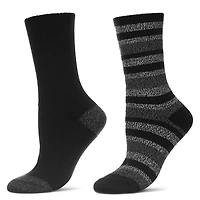 MeMoi Women's 2 Pair Pack Multi Stripes Buttersoft Crew Socks
